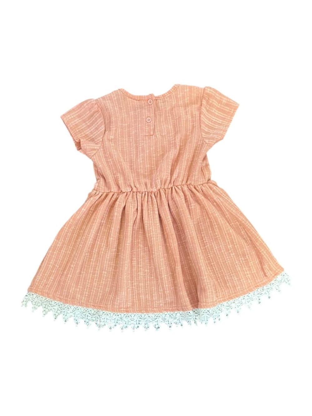 Little Lass Peach Dress Girls 5T Lace Hem Short Sleeve Boho Twirl - Picture 2 of 5